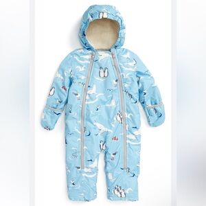 Baby Boden Blue Penguin Print Snowsuit
